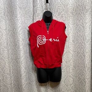 Red Sleeveless Hoodie with Marca Peru Logo - large